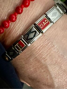Italian  'CIAO' Silver-Tone Link Bracelet with Red Enamel
